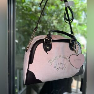 Juicy Couture Velour  Bowler Logo Bling Purse Handbag Crossbody Pink New